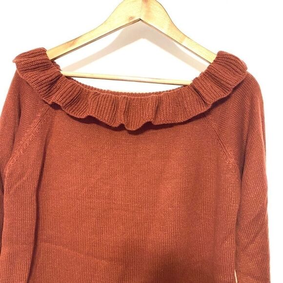 Love Riche Sweater ruffle Autumn colors large rust orange  ruffle sleeve - Picture 2 of 7